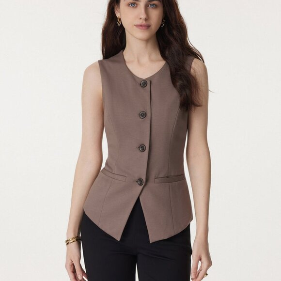 OGL move Clothing-Office Staple Waistcoat with Pockets - Size Small - Color Fawn - Picture 7 of 10